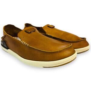 Olukai Kakaha Mens 11 Slip On Leather Shoes Loafer Tan Leather